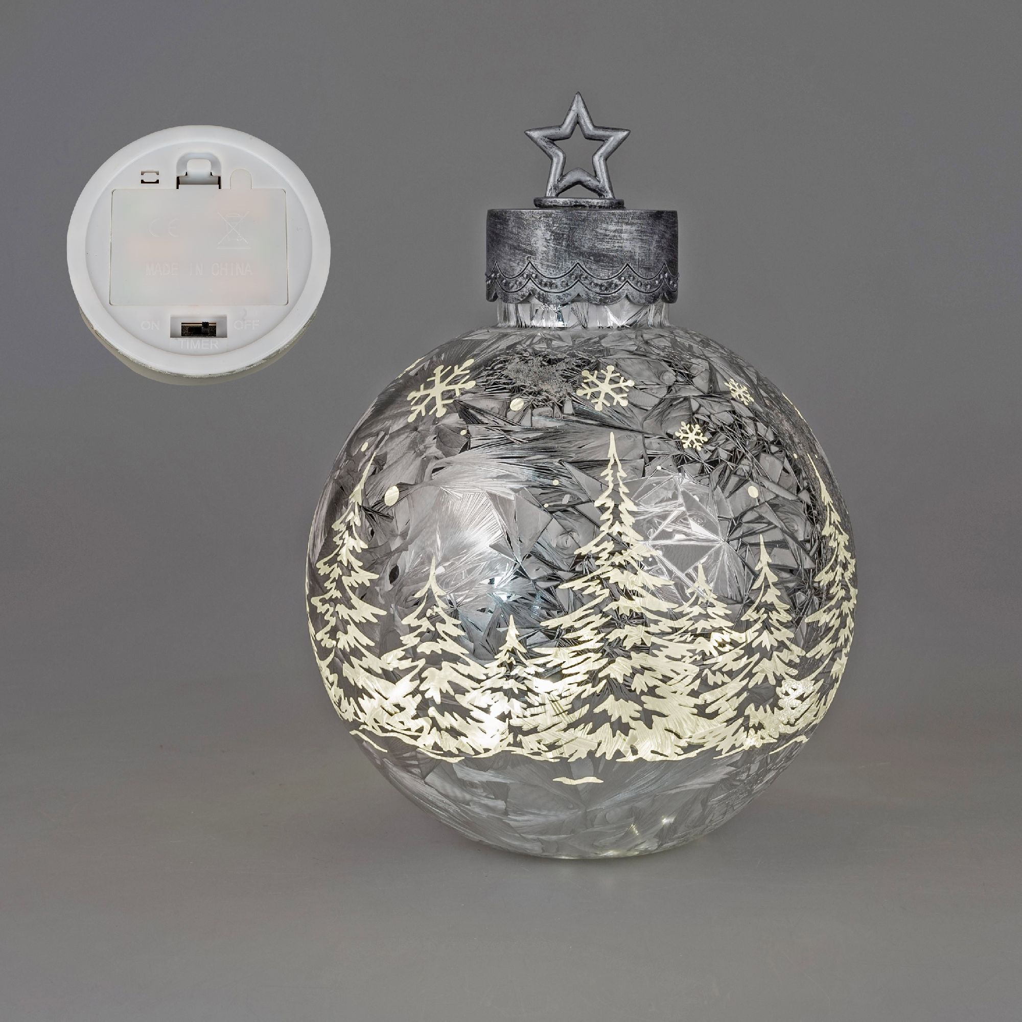 CreaFlor | Marken & H. | | Dekoobjekt Home Formano | LED Dekofiguren Formano Winter Glas Objekte WINTERWALD Serien 29cm Kugel silber FROSTY und