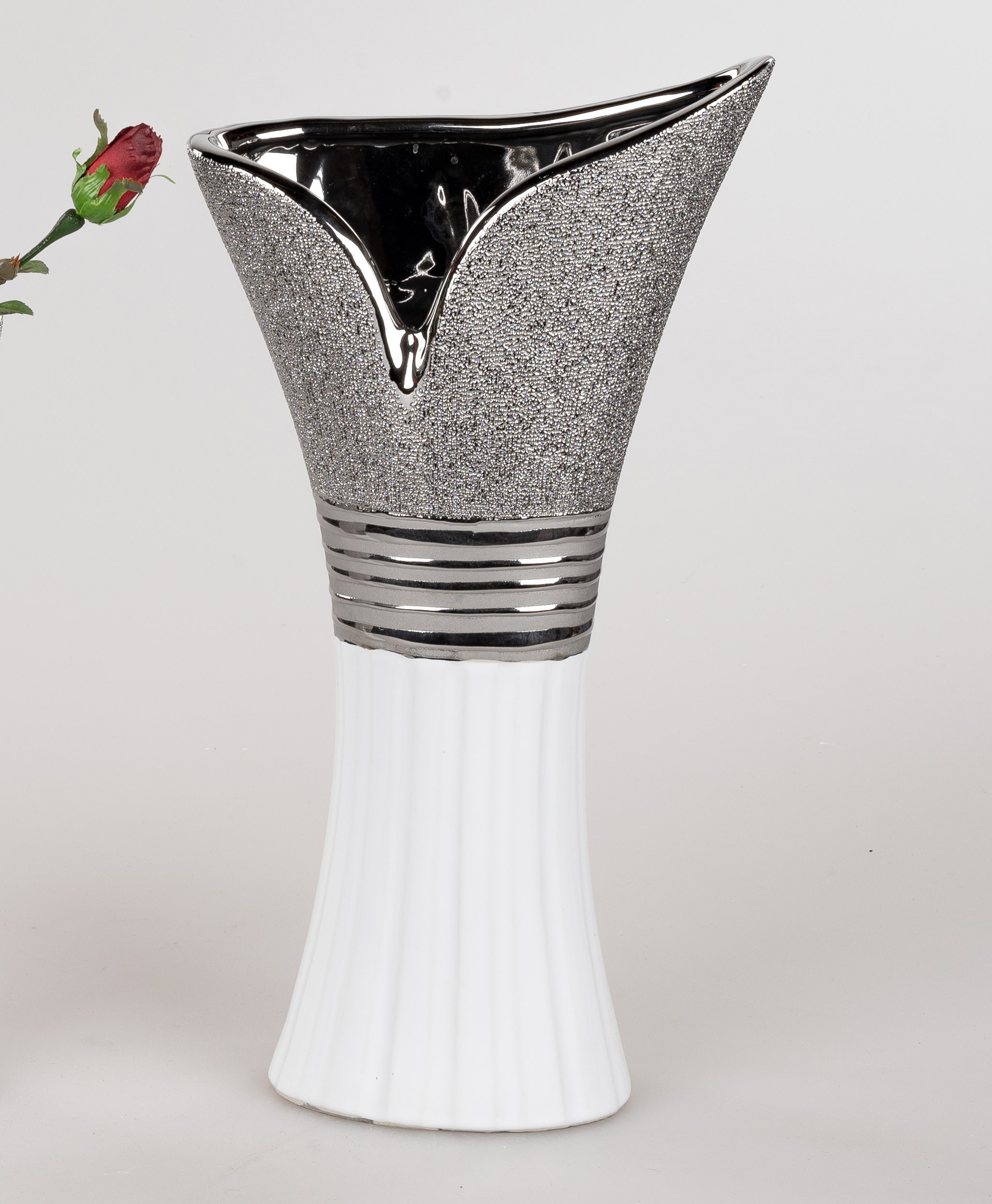 Deko Vase WHITE SILVER mit Relief H. 40cm weiß silber Keramik Formano |  Dekovasen | Formano | Marken & Serien | CreaFlor Home