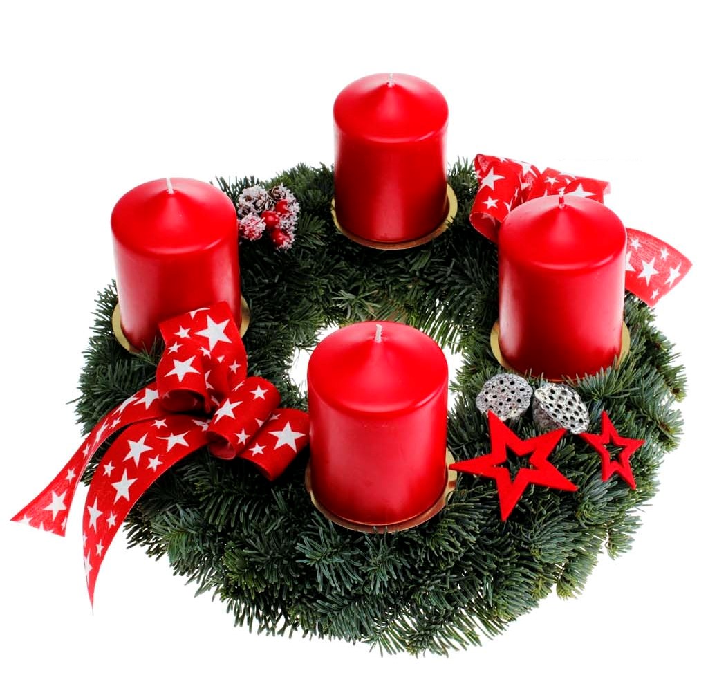 Adventskranz ca.35 cm mit & Home | Kerzen Weihnachten | Themen Gestecke Adventskränze Anlässe | | dekoriert CreaFlor Home & rot CreaFlor